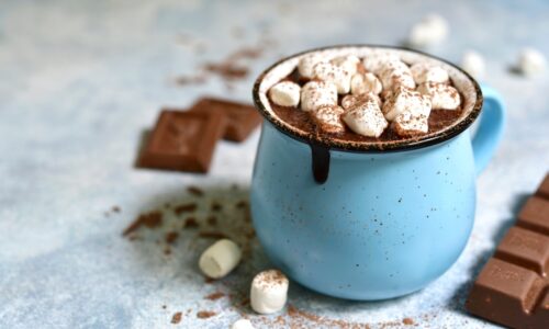 a mug of hot chocolate with marshmallows