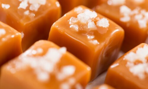 small squares of caramel with sea salt on top